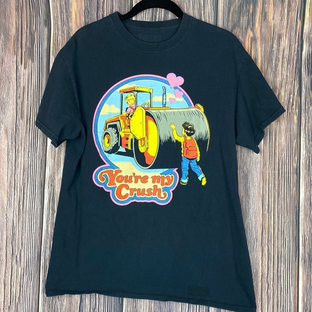 Steven Rhodes "You're My Crush!" Black Graphic T-Shirt- Size Large